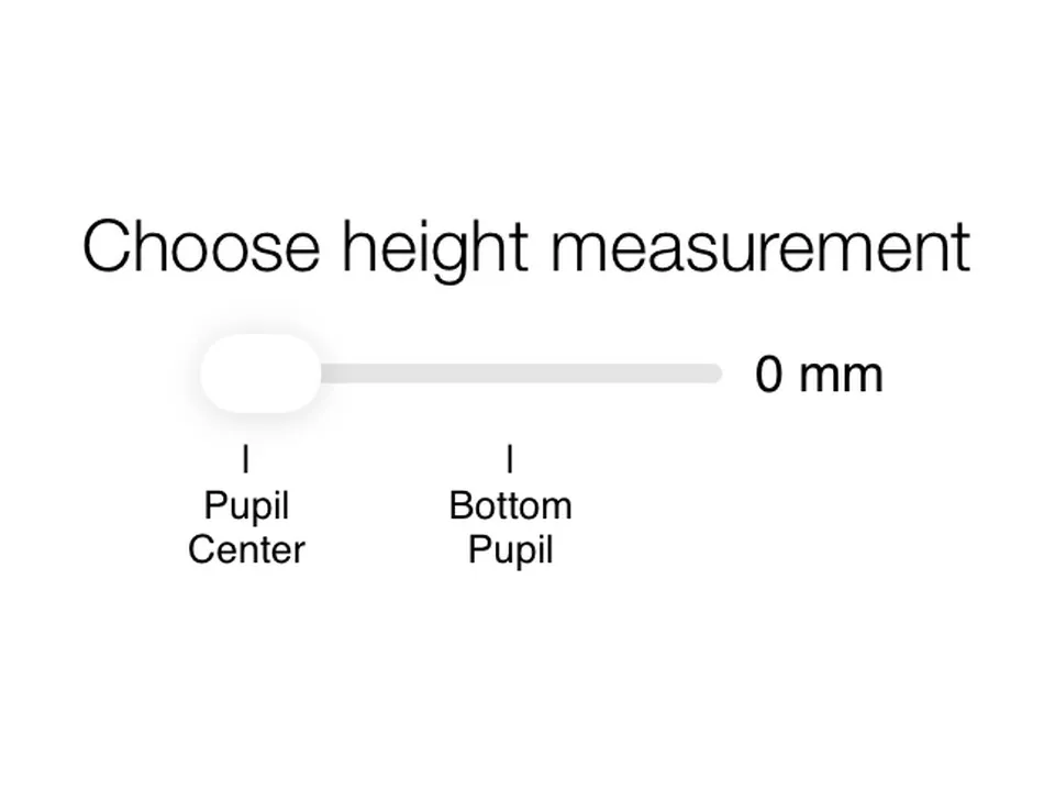 OptikamPad setting for the fitting height, from the pupil center to the bottom of the pupil
